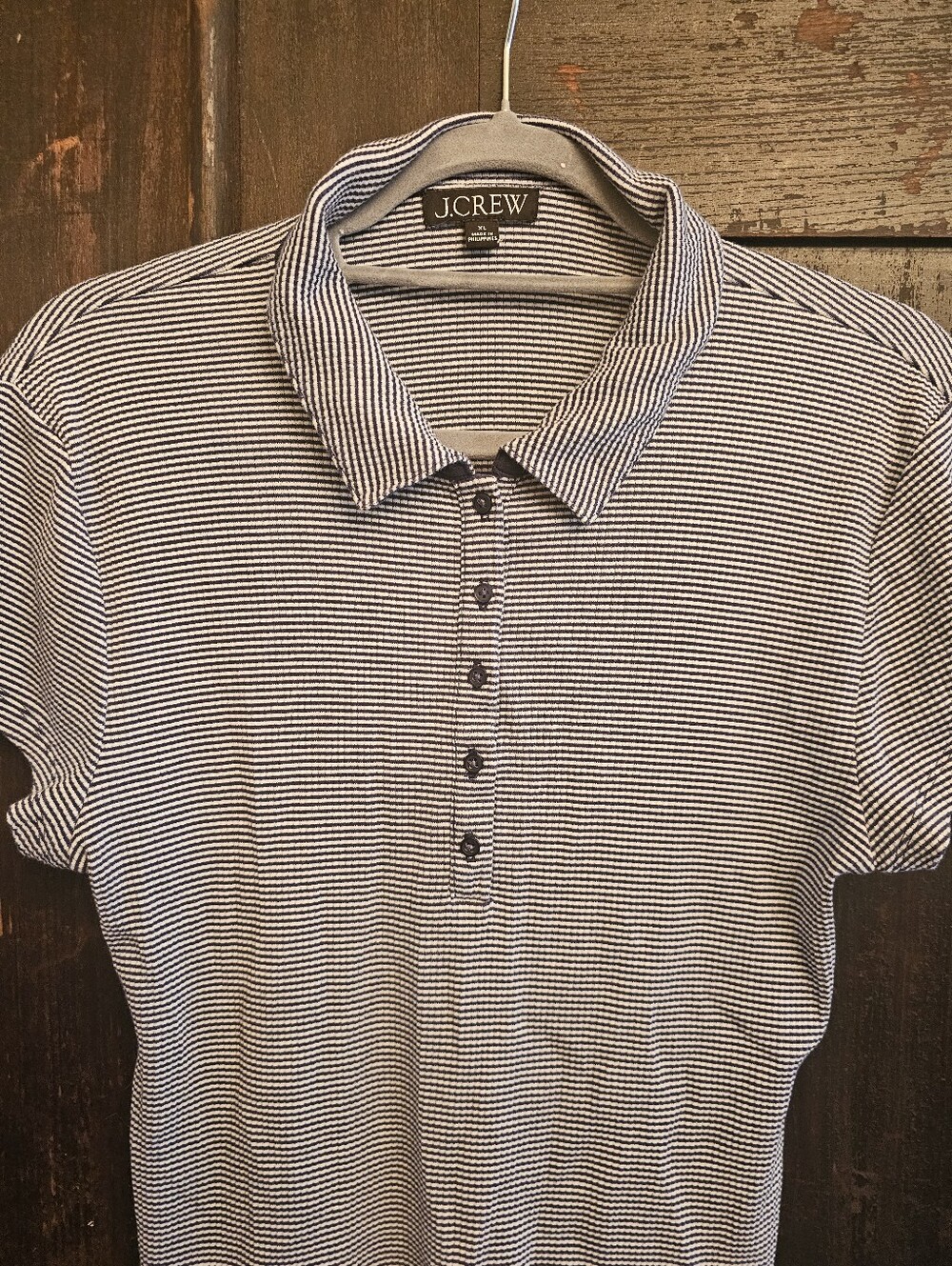 J. Crew Women's Narrow Navy and White Striped Polo